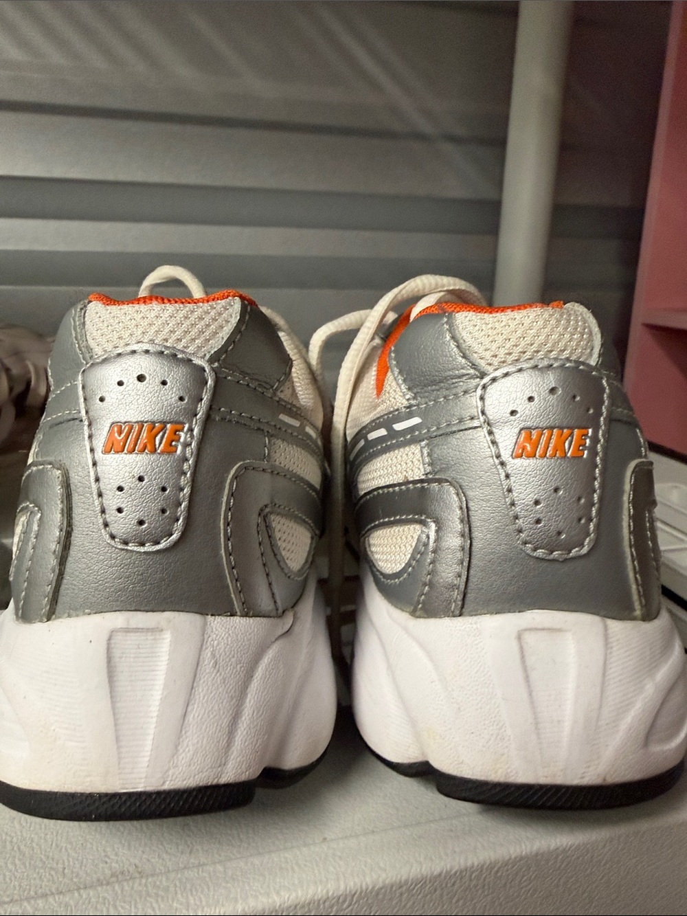Nike Silver Mesh Running Sneakers with Orange and Pink Swoosh - Picture 4 of 7
